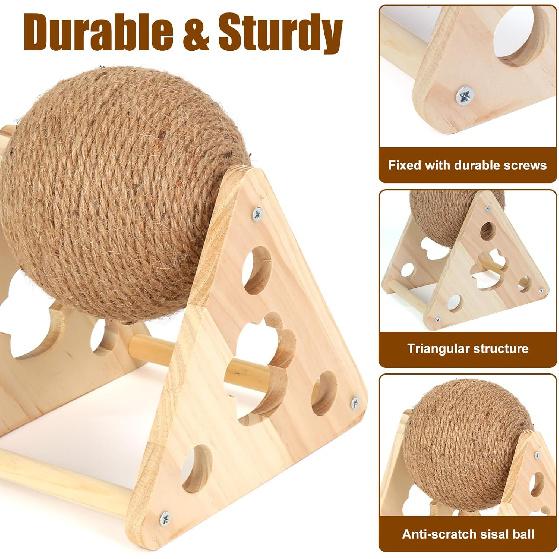 Sisal Cat Scratching Ball, Cat Scratcher Ball Toy with Cute Stable Stand, Interactive Exercise Toy for Small Pet To Play and Exercise