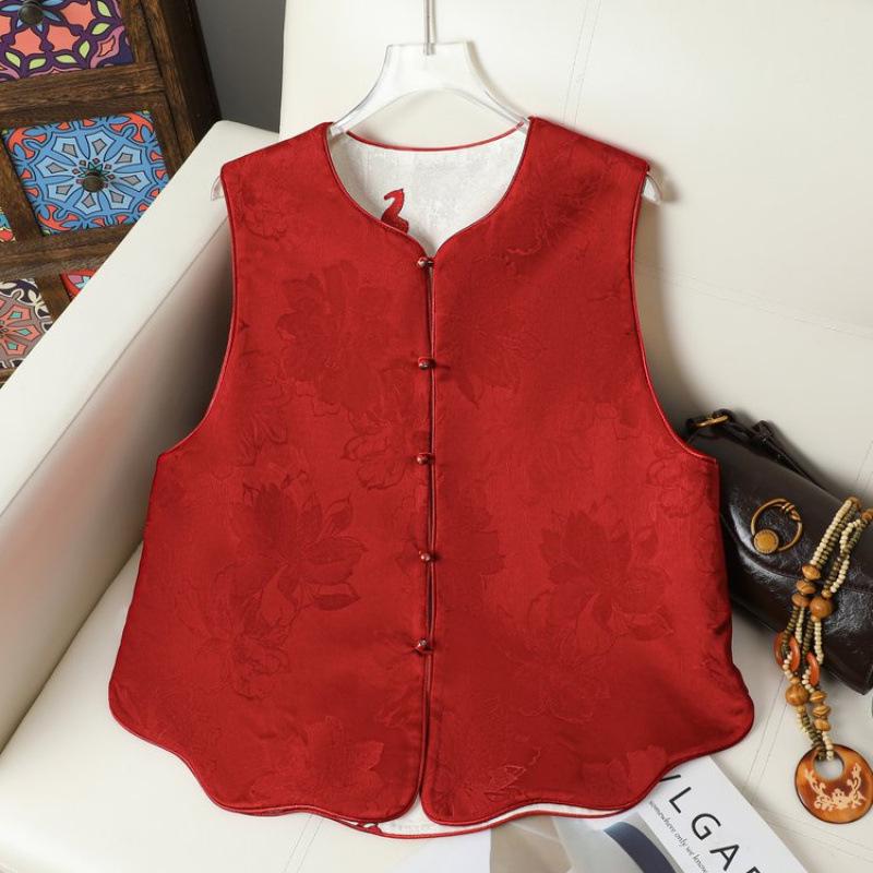 

Women s Elegant Reversible Jacquard Vest with Round Neck - Early Spring Style M [Recommended 90-105 jin]