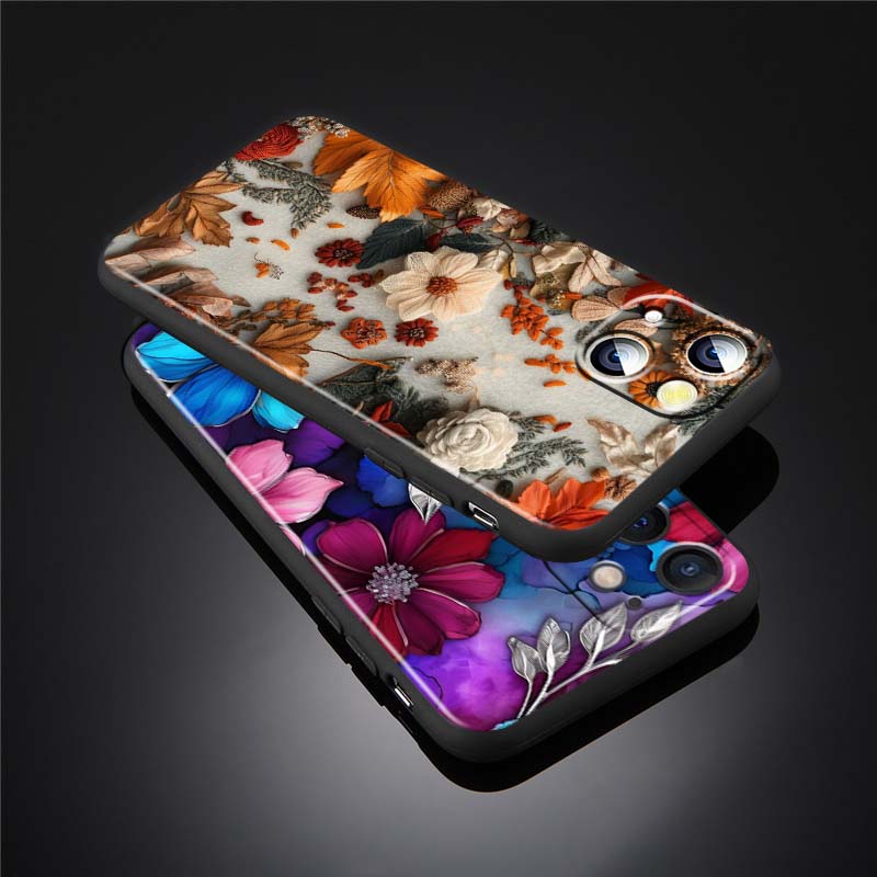 Schmetterlingsblumenmuster Handyhülle Für Apple iPhone 17 16 16E 15 14 13 12 11 Pro Max Plus Schwarz Weiches Silikon