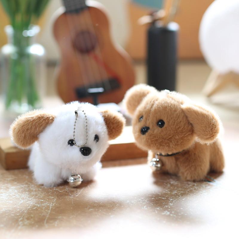 Dog Animal Stuffed Keychain Wagging Tail Short Fur Plush Toy Bag Decor Accessory