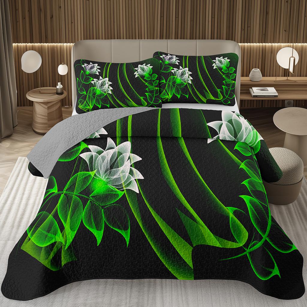 Spring Garden Flower Bedspread for Girls Teen Botanical Floral Coverlet Twin Queen Quilt Set Reversible Grey Quilted Bedding Set