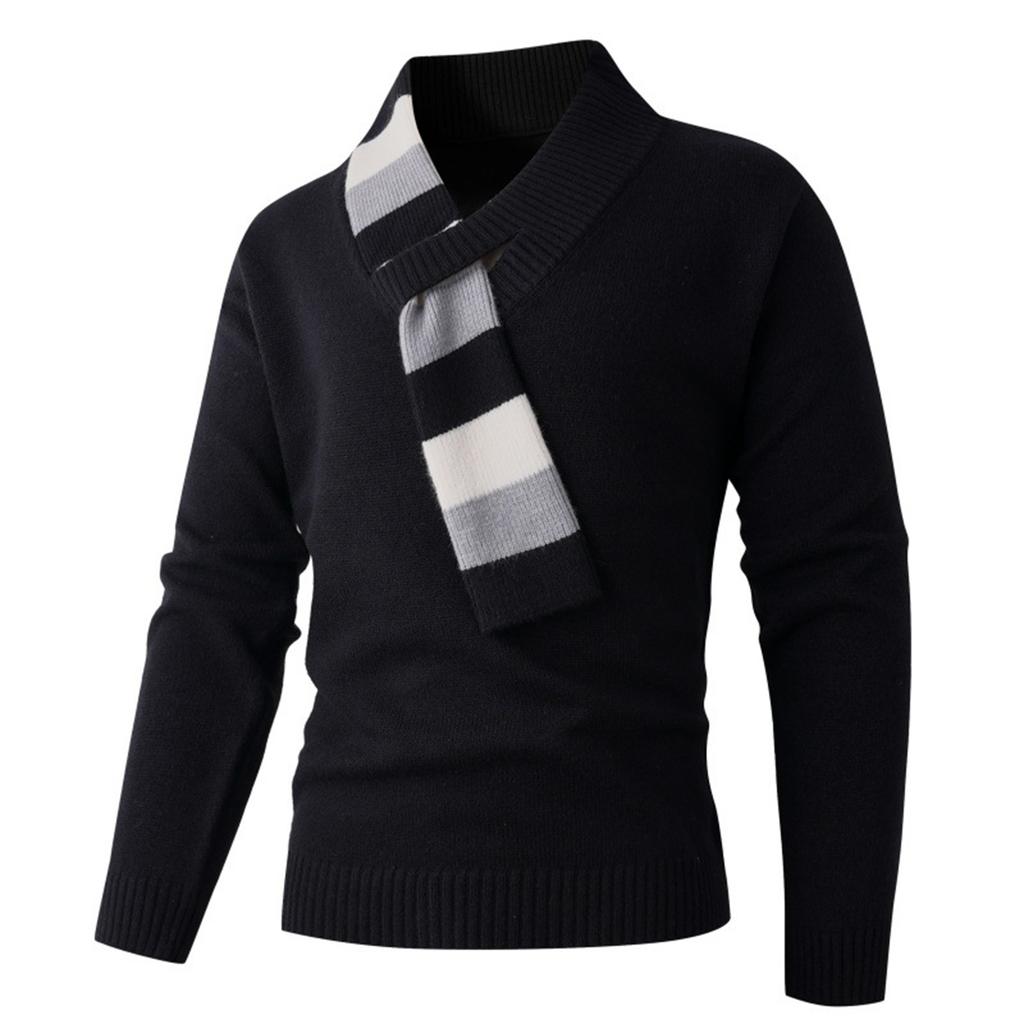Men's Sweater Fashion Color Matching Personality V-neck Casual Knitted Bottoming Shirt