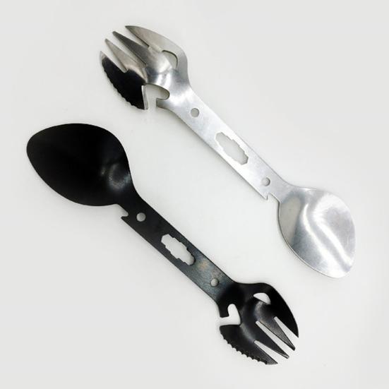 10-in-1 Multifunctional Outdoor Fork Spoon with Bottle Opener Portable Lightweight Utility Tactical Spoon Wrench Camping Utensil Survival Tool