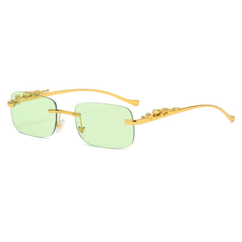 Cheetah Frameless Retro Square Sunglasses for Men & Women - Leopard Metal Design 2572
