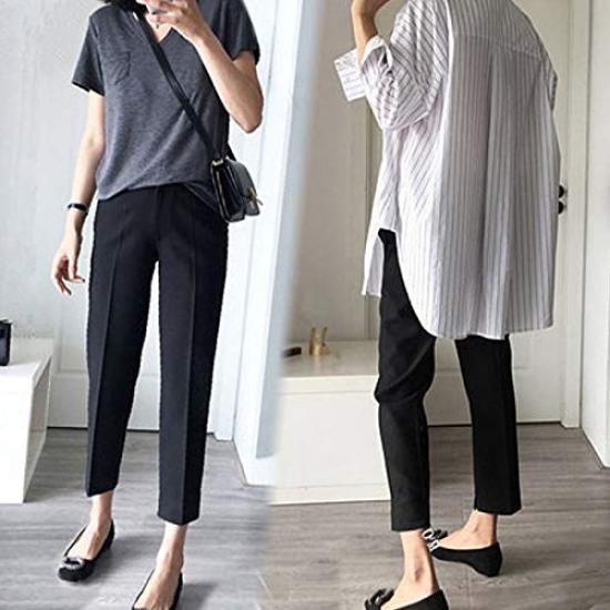 Ymgot Maternity Cropped for and and Commuting Pants, Length, Adjustable, Slacks, Office, Pre- Post-natal Use, (Size L)