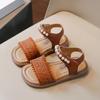 Girls Sandals 2-12 Years Old Beige Open Toe Pearl Flat Girls Single Shoes Summer New Brown Children's Fashion Sandals Kids Shoes