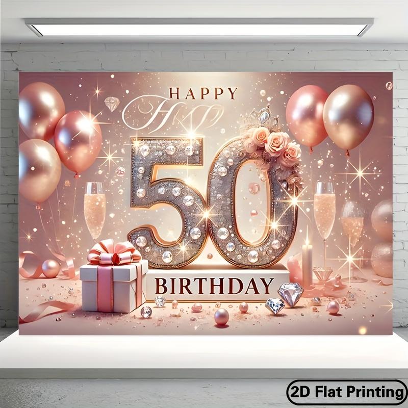 2D flat banner 1 piece gold and rose 50th birthday celebration background banner - elegant party decoration 150X100