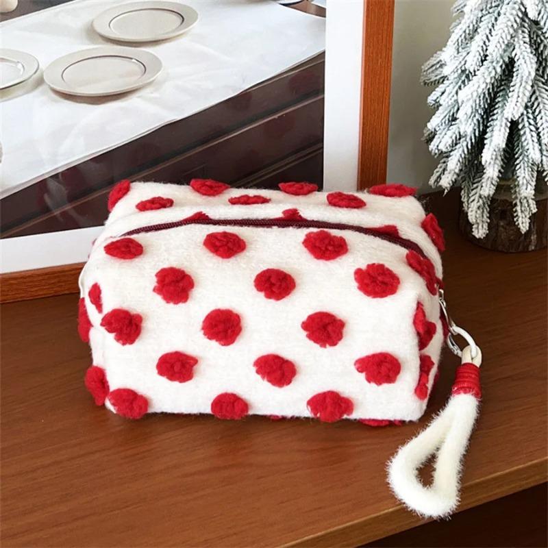 1Pcs Christmas Style Makeup Bag Dot Cosmetic Pouch with Handle Gift for Women Large Capacity Travel Toiletry Wristlet Purse Organizer
