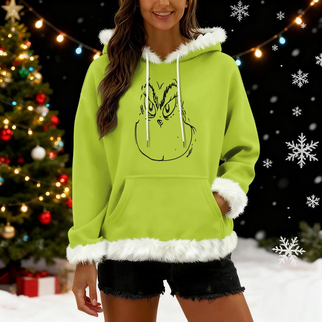 Women's Christmas print contrasting loose casual hoodie