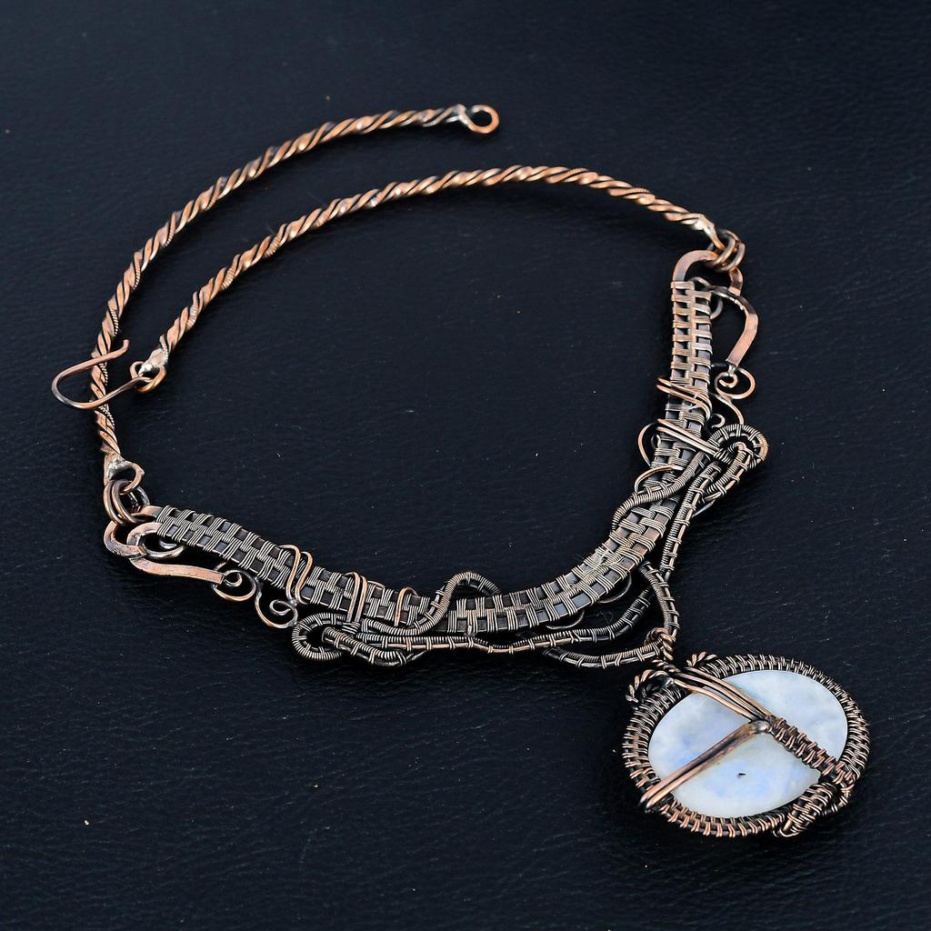 Rainbow Moonstone Necklace Gemstone Jewelry, 999 Copper Wire Wrapped Necklace, Adjustable Handmade Beautiful Jewelry Chain Necklace
