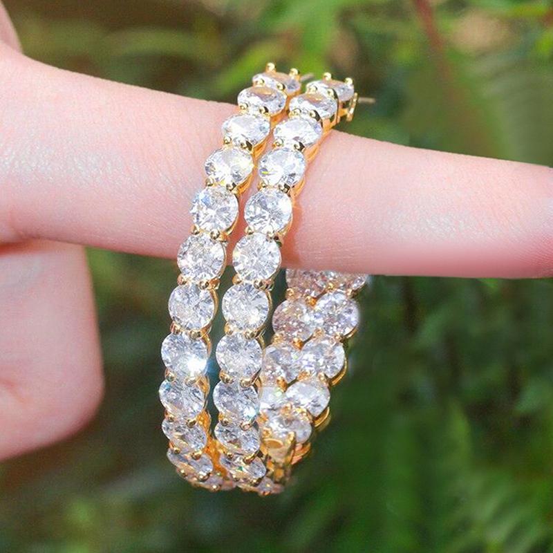 Huitan Luxury Full Round Cubic Zircon Big Hoop Earrings for Women  Color/Gold Color Modern Fashion Lady's Circle Earrings