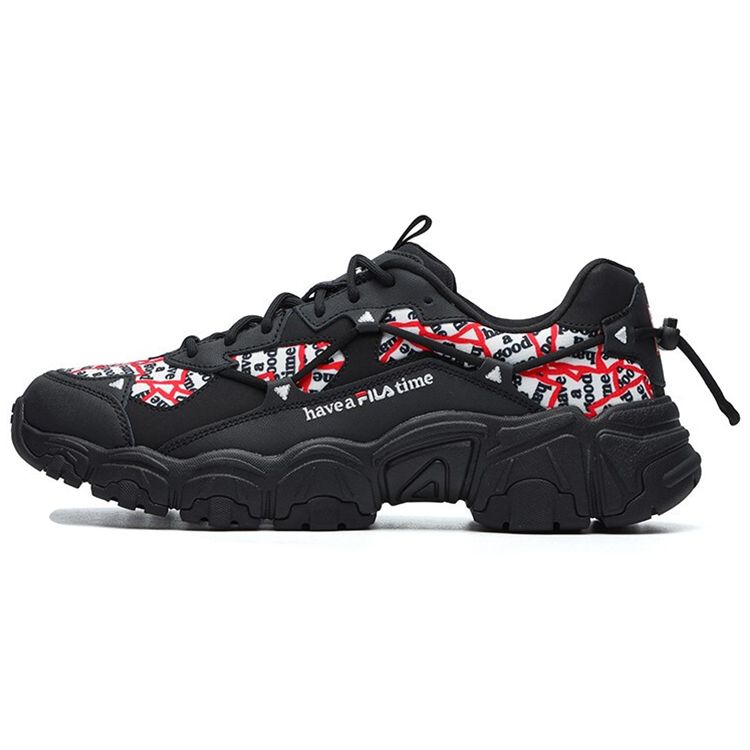 FILA Cat Paw HGT Fabric Synthetic Leather Two-Layer Cowhide Sports Comfort Low-Top Dad Shoes Women sneaker Black F12W144150FBK