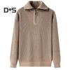 Men Fall Winter Sweater Lapel Loose Half Zipper Long Sleeves Mid Length Solid Color Retro Knitted Sweater