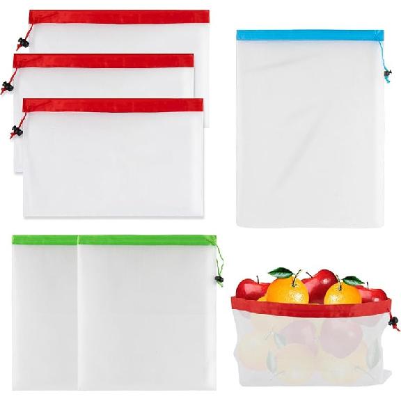 MAQIHAN 12PCS Reusable Produce Bags - Mesh Produce Bags Drawstring Reusable Washable Vegetable Storage Bags Refrigerator Keep Fresh Grocery Food