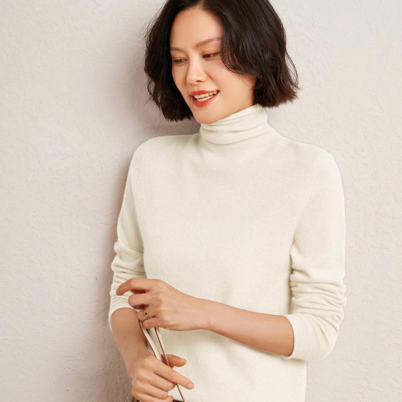 Women's High Neck Cashmere Sweater - Autumn/Winter, Comfortable, Loose, Versatile Knit Pullover.