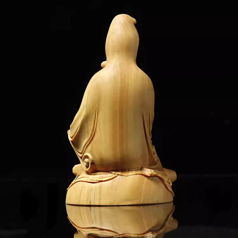 Sculptură în lemn de Huangyang, ornamente pentru mașină, obiecte artizanale pentru decorarea casei, cadouri, sculpturi în lemn, statui Buddha, Guanyin Bodhisattva