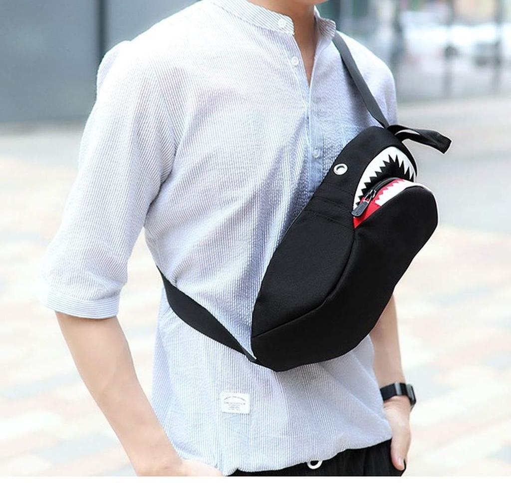 Happykoko Hai-Design Umhängetasche mit USB Leuchtende Tasche, Ein-Schulter-Port, Design, Herren