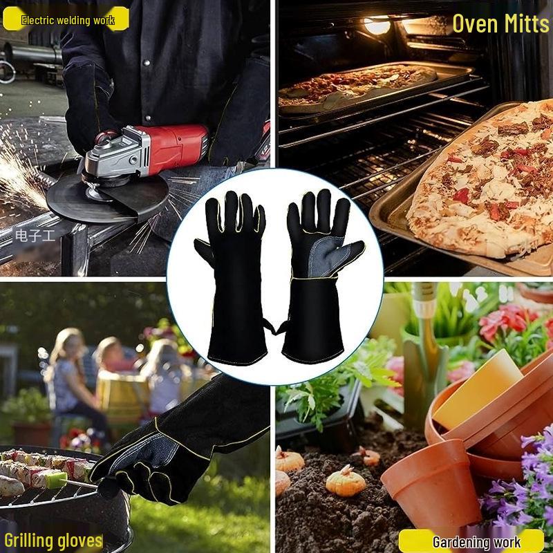 Durable Cowhide Heat-Resistant Welding and BBQ Gloves for Outdoor Use