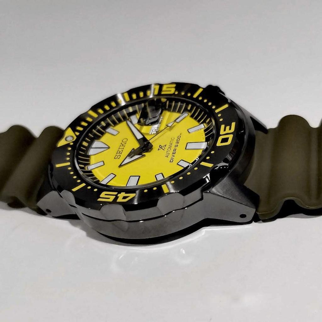 Seiko Prospex Monster 200m Automatic Gray Plated Case Yellow Dial Watch Diver's SRPF35K1, Diver.