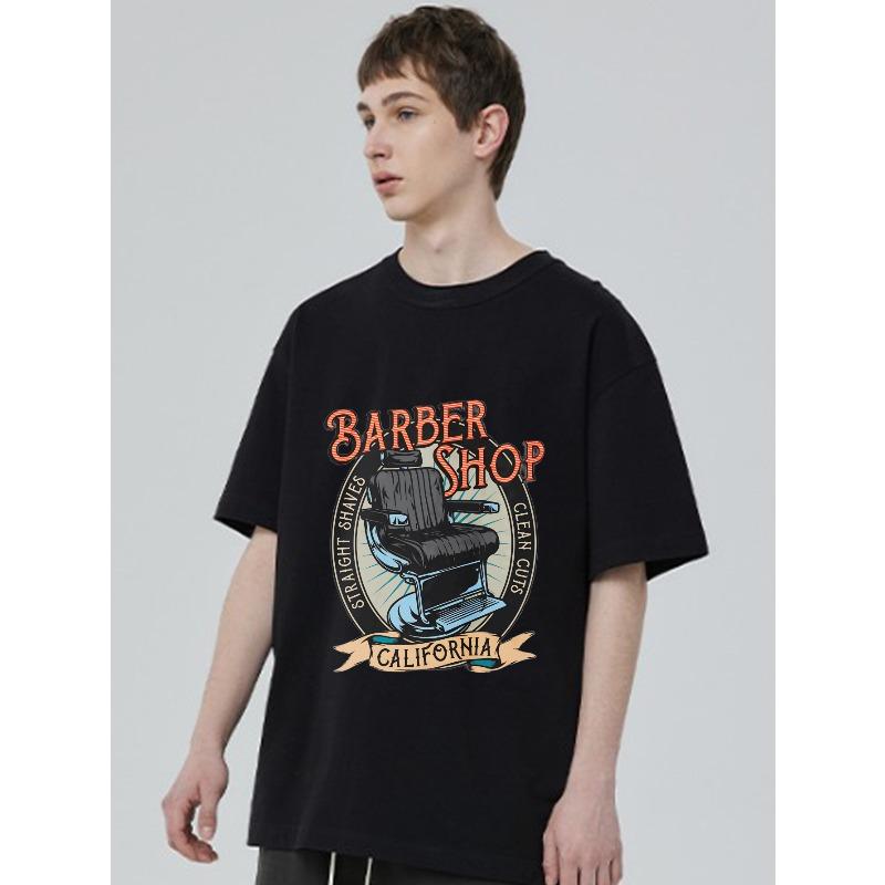 Svart T-shirt Frisörsalong Kalifornien Tryck Grafisk T-shirt Herr Casual Streetwear Stil Frisörsalong Tema Design För Dagligt Bruk Och Urban Mode