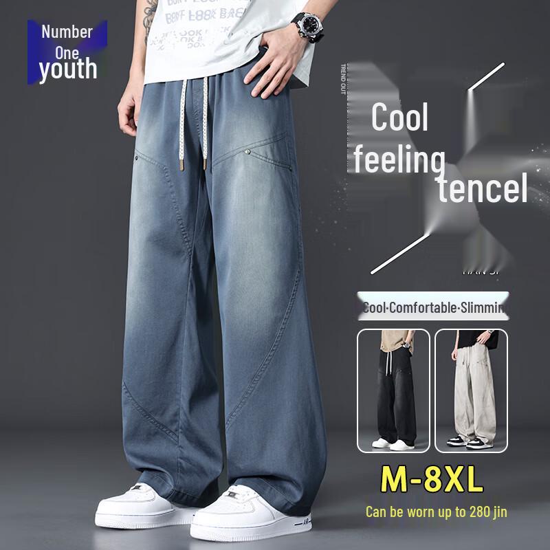 Men s Tencel Blend Summer Loose Straight Pants L