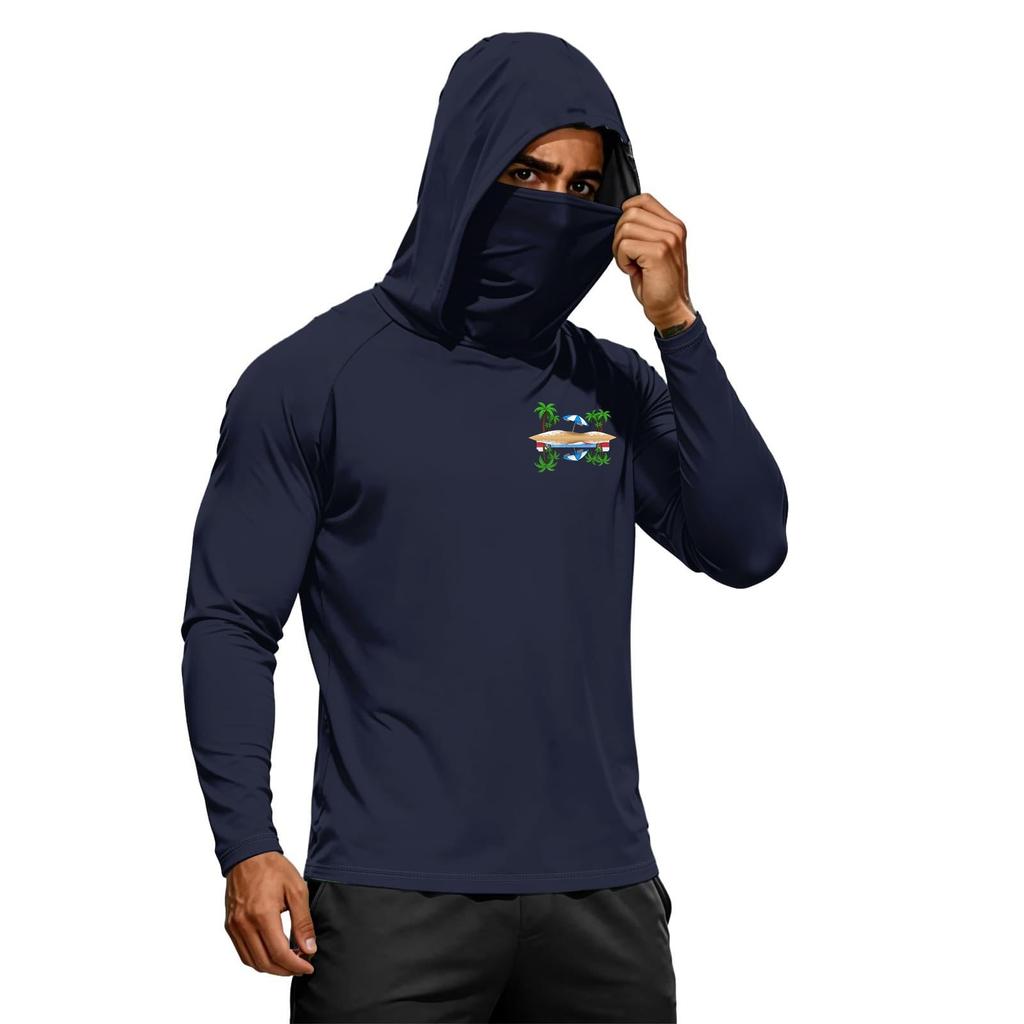 Men's Summer Hawaiian Print Quick Dry Long Sleeve T Shirt UPF50+ Sun Protection Hooded Fitness Outdoor Sports Shirt