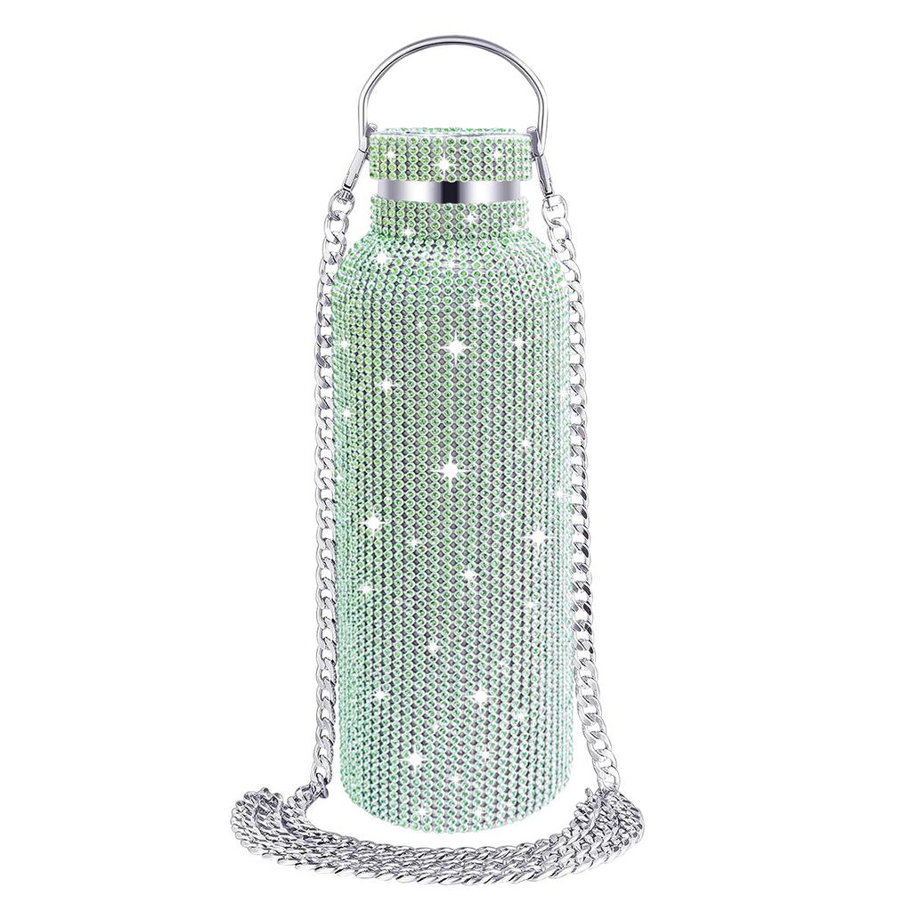 Borraccia Termica Acciaio Inossidabile Brillante Borchiata con Diamanti Festa alla Moda Catena a Tracolla Staccabile Regalo per Donna