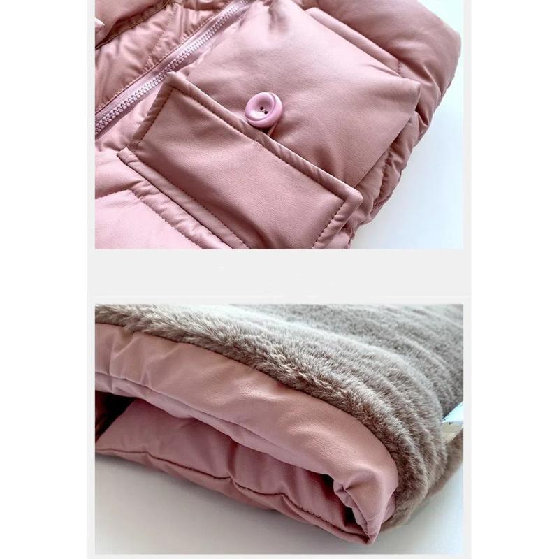 Girls Cotton Clothes Thickened Winter Children's Middle And Large Children Down Cotton Jacket Cute Medium-length Jacket