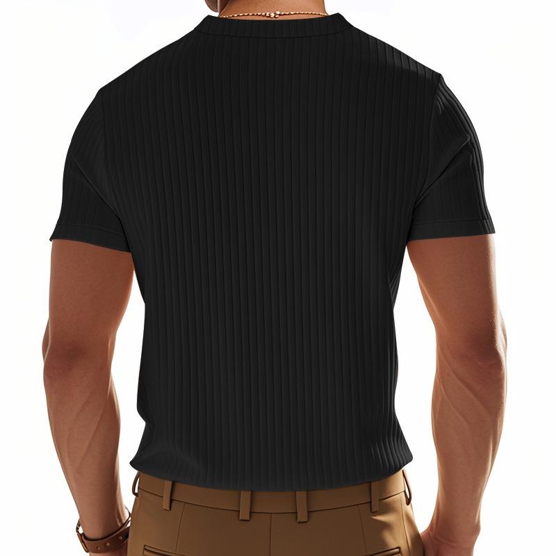 Men's Textured Ribbed Quick-Dry Short Sleeve Henley Shirt.