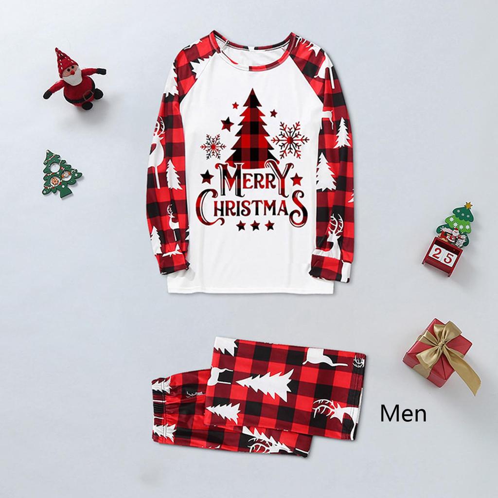 Men's  Christmas Plaid Print Family Matching Long-Sleeved Top + Pants Set