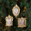 Resin Classic Baroque Frame Christmas Tree Pendant  Golden Square Oval Frame Christmas Hanging Decoration Home Ornaments
