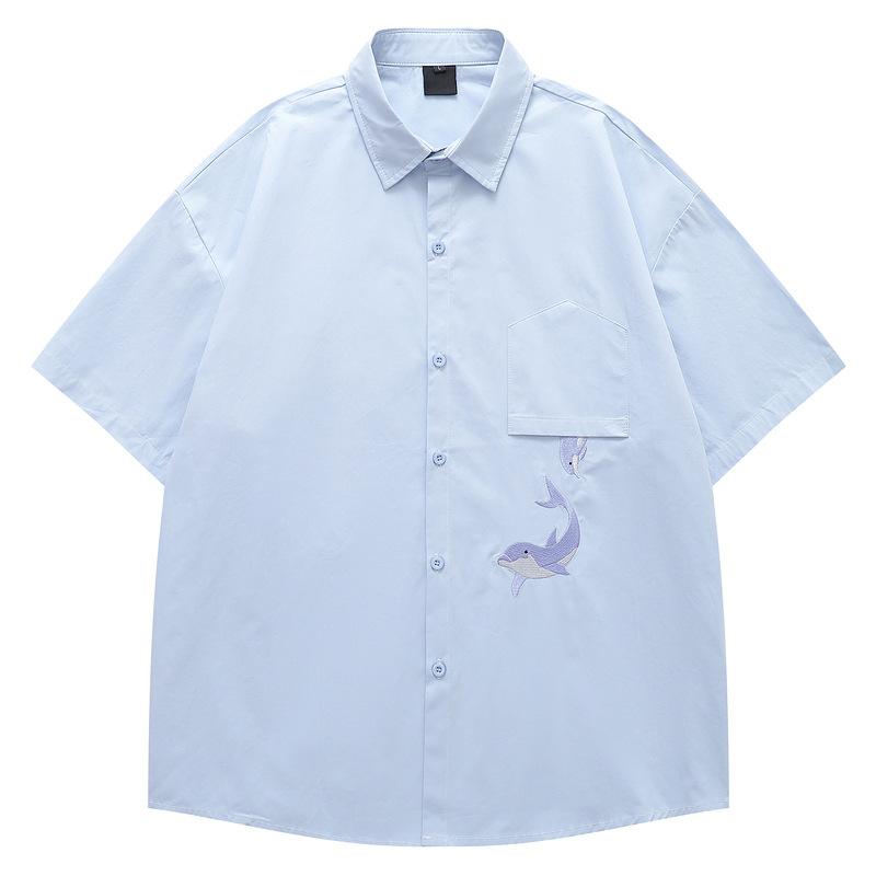 New Chinese style national style shirt men s 2025 summer new fashion retro top dolphin embroidery design shirt men s M синий