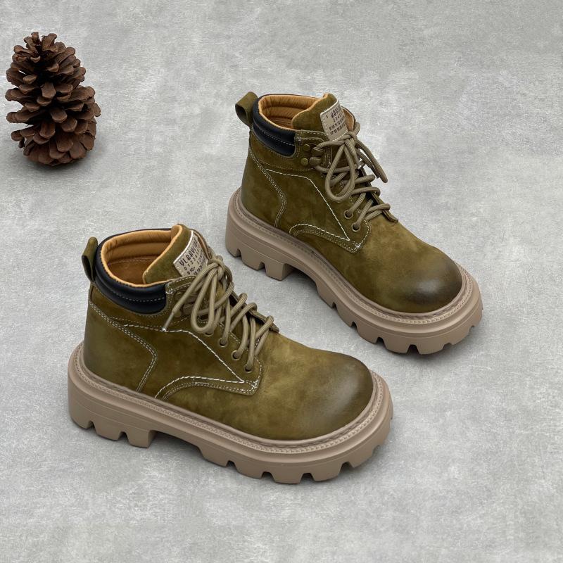 High-top Boots, Autumn Thick-soled Work Boots, Soft Leather Women's Boots and Women's Shoes