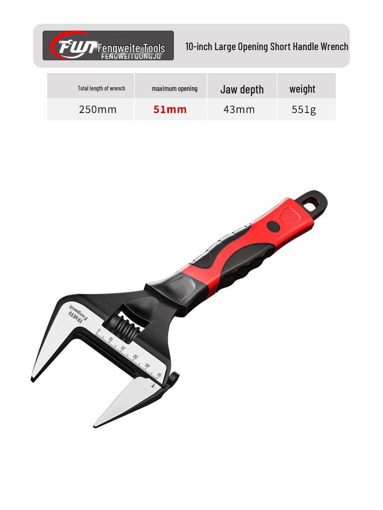 Extra Large Adjustable Wrench with Short Handle - Available in 6, 8, 10, 12 inches