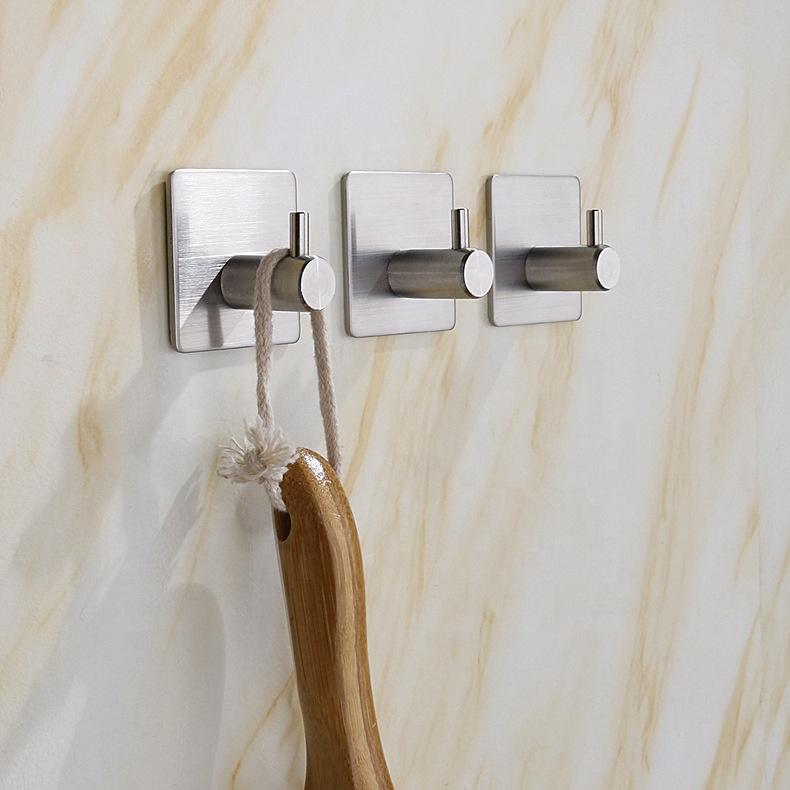 Self-Adhesive Coat Rack Hook Black Brushed White Stainless Steel Wall Mounting Without Drilling for Clothes