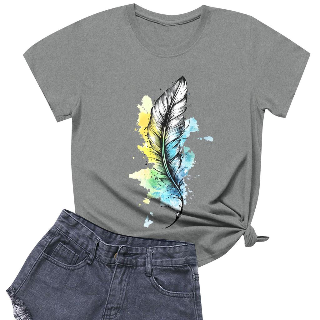 Women's Fashion Casual Printed Short Sleeve Round Neck Pullover Tops