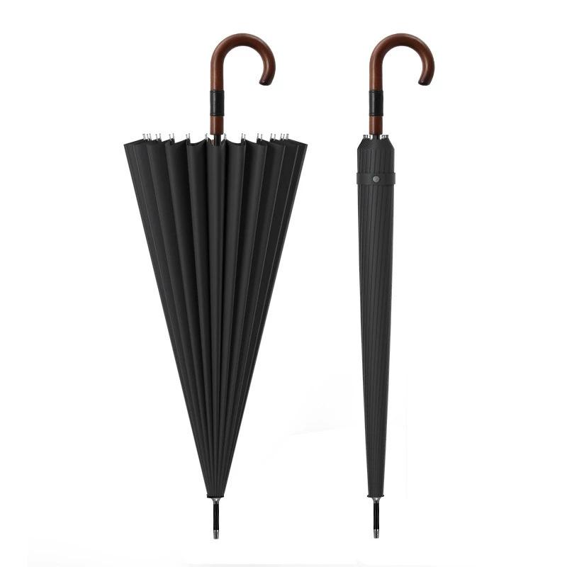 Wooden Long Handle Umbrella Curved Handle Oversized Reinforcement Thickened Strong Wind-Resistant Storm Special Men Double Home High-End