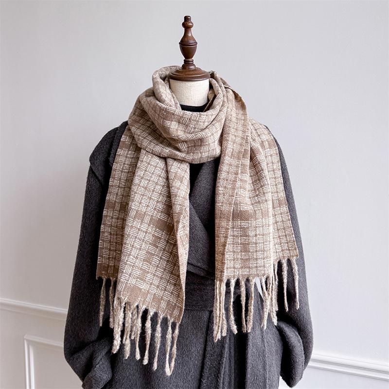 Winter Thick Warm Scarf Women Imitation Cashmere Shawls Pashmina Neckerchief Bufanda Female Plaid Hairy Tassel Echarpe New