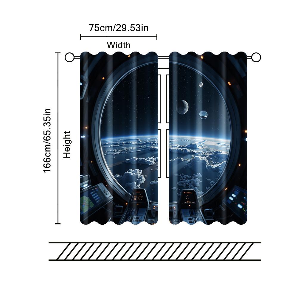 2 Pcs   Filtering Curtains (excluding Rods   Non-movable   Without Batteries) Sci-fi Space for Use In Bedrooms and Living Rooms
