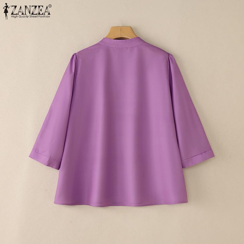 ZANZEA Women Casual Stand Collar Loose 3/4 Sleeve Print Blouse