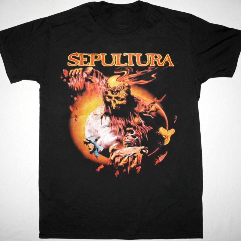 Коллекция Sepultura Хлопковая футболка с коротким рукавом Черная S-2345XL Унисекс Унисекс Футболка XXXL
