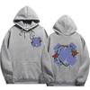 Unisex Hooded Sweatshirt With Rose Fork Print Loose Fit Winter Casual Sportswear