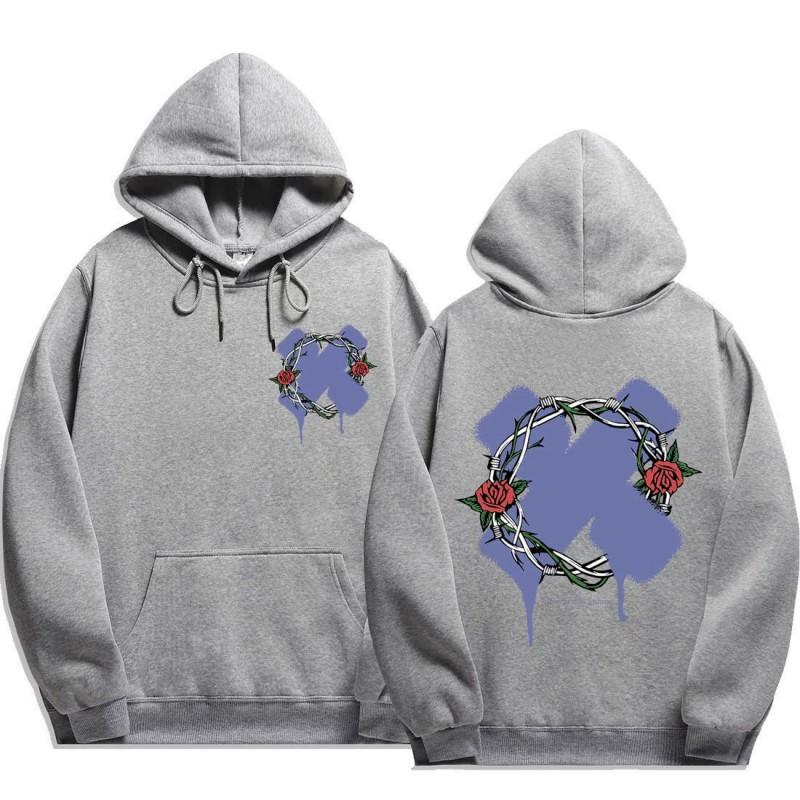 Unisex Hooded Sweatshirt With Rose Fork Print Loose Fit Winter Casual Sportswear