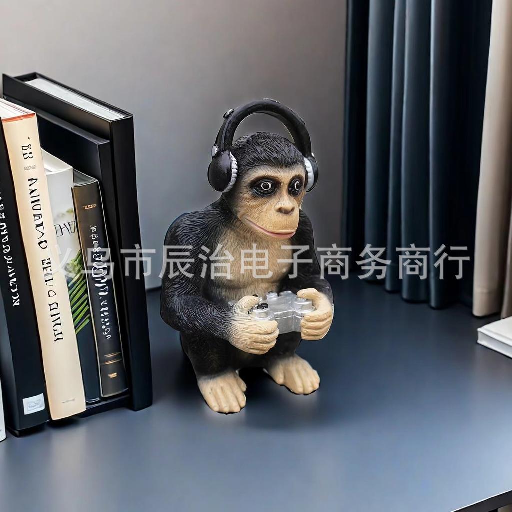Gorilla with earphone resin ornament, creative gorilla doll, home, garden, lawn ornament