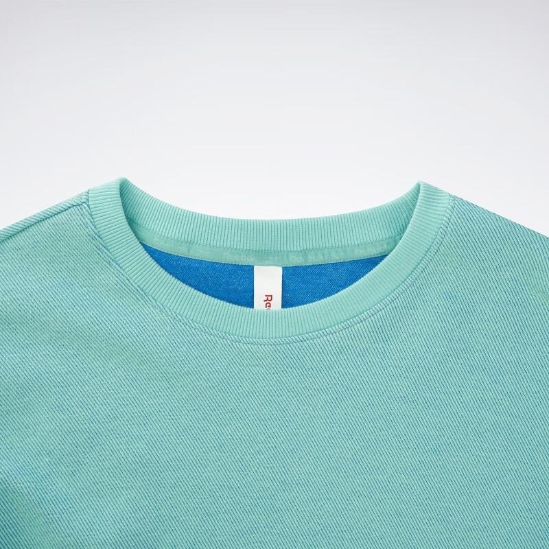 Reebok Beats Cropped Tee Series Solid Color Short Drawstring Loose Short Sleeve Drop Shoulder T-Shirt Women Tops Light-Blue 23RCS418WGB2