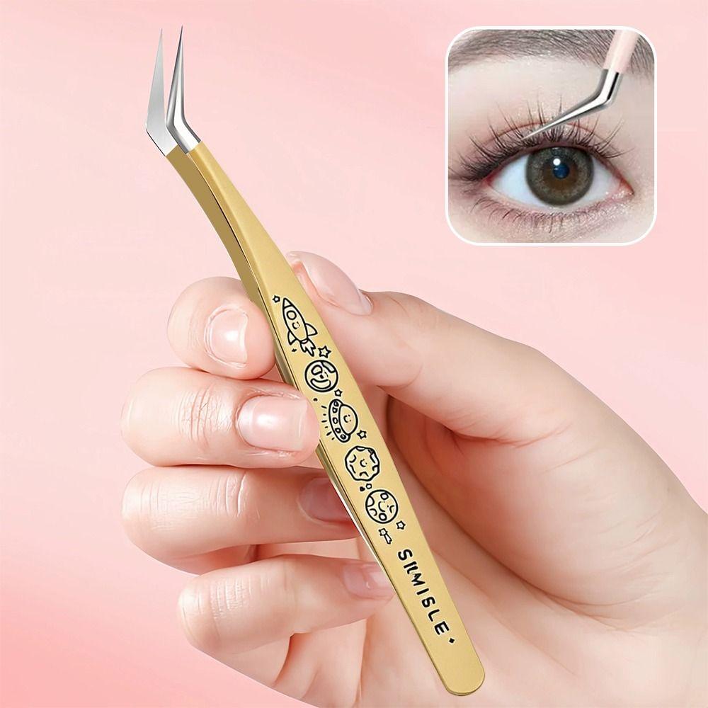 High Precision False Eyelash Tweezers Stainless Steel Eyelash Curler Extensions Grafting
