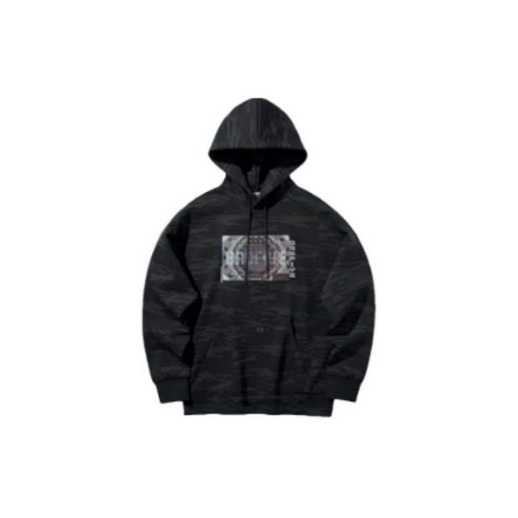 LI-NING Men s BADFIVE Loose Fit Pullover Hoodie Black Camo AWDQ157-3 L