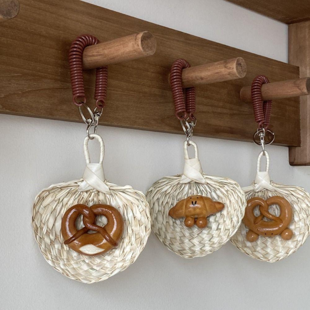 

Cute Alkaline Bread Pendant Bagel Croissant Bag Accessory Simulated Food Key Chain Backpack Decor Style 1