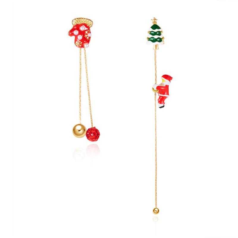 Asymmetrical Christmas Tree & Climbing Santa Earrings with Colorful Inlaid Diamonds for Women