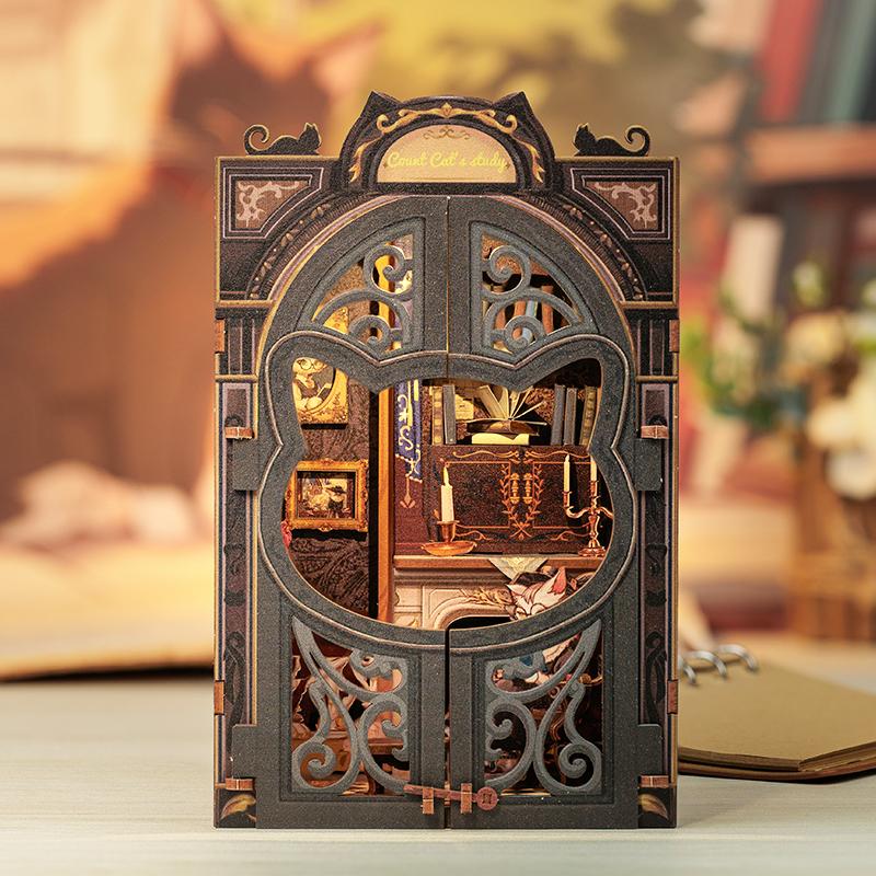 DIY Book Nook Kit Miniature Wooden Dollhouse with Lights Bookshelf Insert 3D Puzzle Model Owl Bookstore Gifts